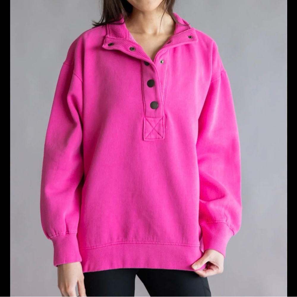 C&C California Fuchsia Button-Up Sweatshirt
